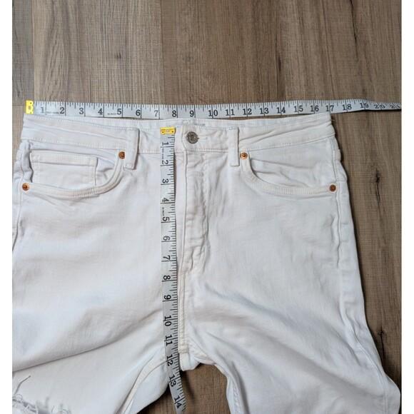 ZARA White Straight Leg Jeans Size 14 High Waist Raw Hem Cropped Stretch Y2K - Picture 6 of 7